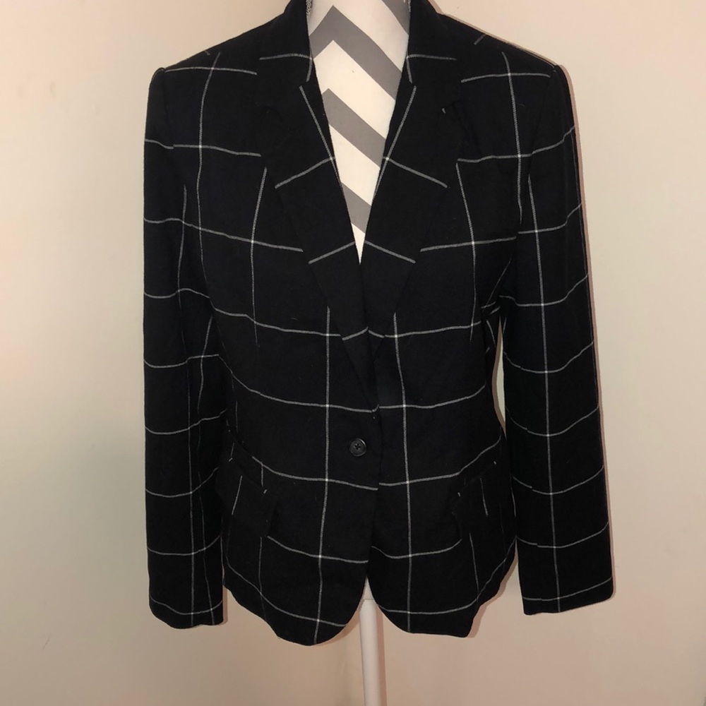 Black and white plaid style l/s blazer